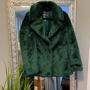 FRENCH CONNECTION VEGAN FUR COAT-HUNTER GREEN